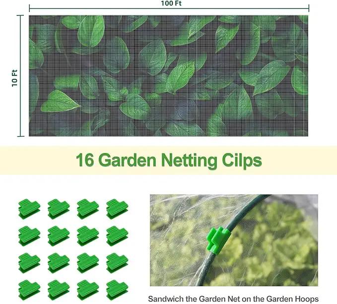 Garden Netting Mesh, 10X100 FT Garden Netting with 16 Cilps & Ultra Fine Mesh Net Bird Barrier Protection for Garden Vegetables Flowers Shrubs Fruit Trees Indoors & Outdoors Plant Beds Greenhouse by GreenHaven Gardens