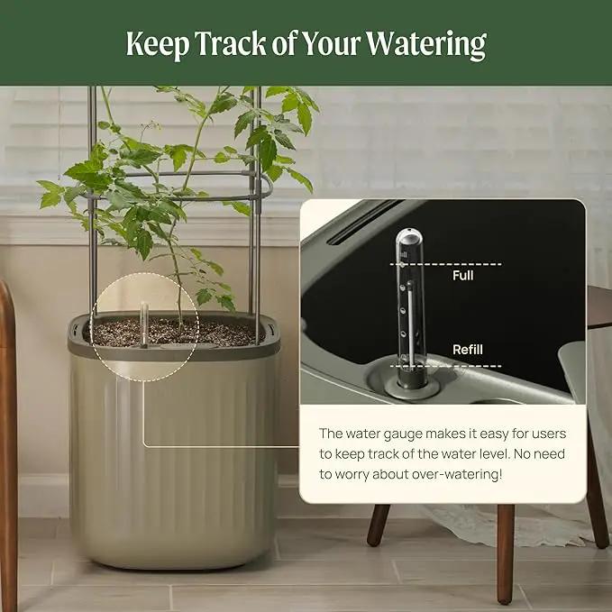 Vego garden Self Watering Pots Home Planters with Water Gauge for Effortless Indoor Plants Sage Green by GreenHaven Gardens