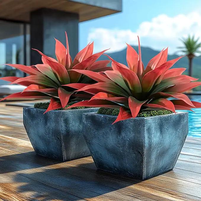 Artificial Agave Plants,Large UV Resistant Fake Agave Planters for Indoor and Outdoor Decorating Artificial Plants for Outdoors Fake Plants 2Pack, 28" Red by GreenHaven Gardens