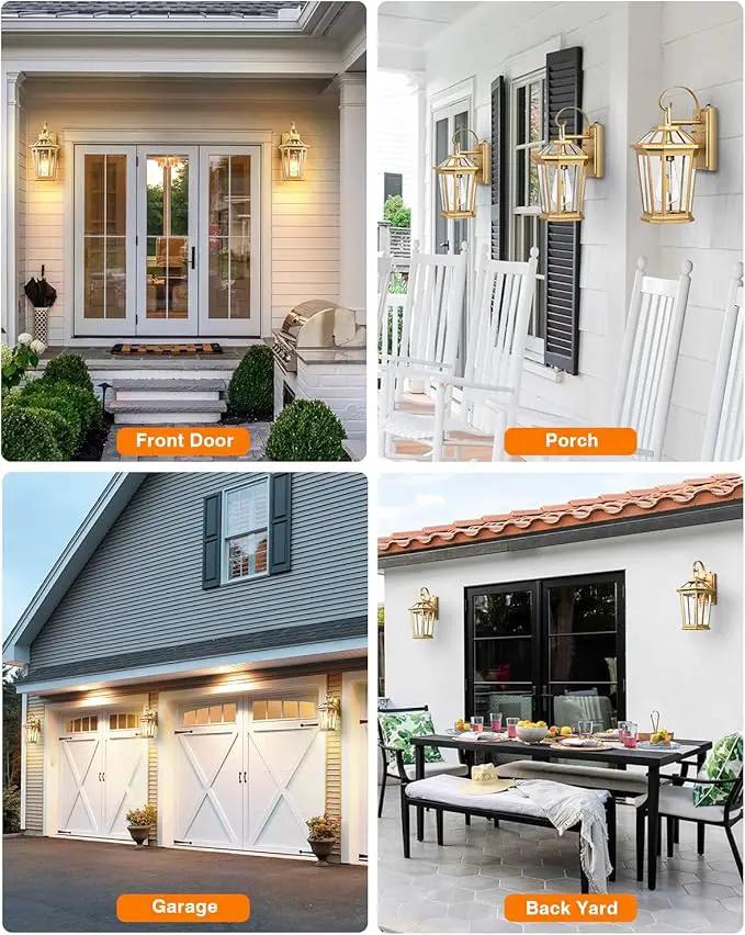 VIANIS Outdoor Porch Lights Wall Mount, Dusk to Dawn Exterior Light Fixture for House, 100% Anti-Rust Aluminum Waterproof Porch Light Outside Wall Lights, Gold Wall Sconce Lanterns for Garage by GreenHaven Gardens