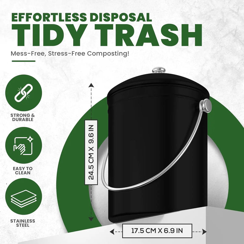 Utopia Kitchen Compost Bin for Kitchen Countertop, 1 Gallon Compost Bucket for Kitchen with Lid, Includes 1 Spare Charcoal Filter (Black) by GreenHaven Gardens