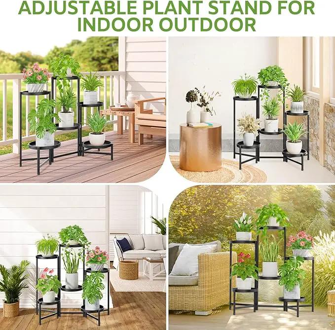 iDavosic.ly 6 Tier Large Plant Stand Indoor with 10 Inch Wide Tray, Tiered Corner Metal Outdoor Flower Display Holder Shelf, Folding Tall Rack for Patio Porch Living Room, Modern Black by GreenHaven Gardens