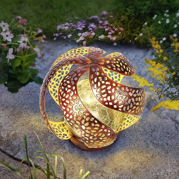 Solar Lights Outdoor - Ramadan Solar Lights for Outside Garden Decor, Hollow Solar Lights with Glass Globe, Solar Lantern Gardening Gifts for Women, Mom, Pathway, Balcony, Tabletop Decoration by GreenHaven Gardens