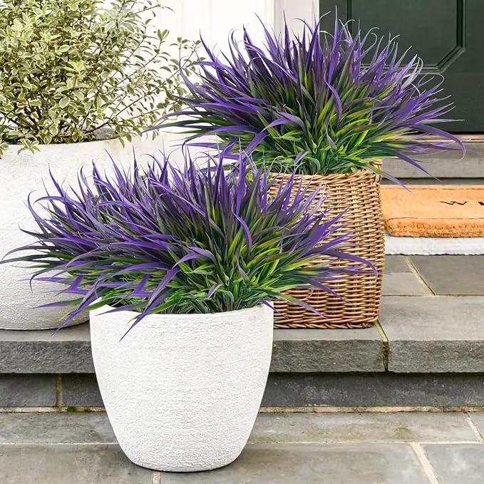 Uieke 28 Bundles Artificial Outdoor Plants UV Resistant Fake Grass Plants Faux Plastic Plants Greenery Shrubs for Home Garden Pathway Window Box Front Porch Cemetery Spring Summer Decor, Purple by GreenHaven Gardens