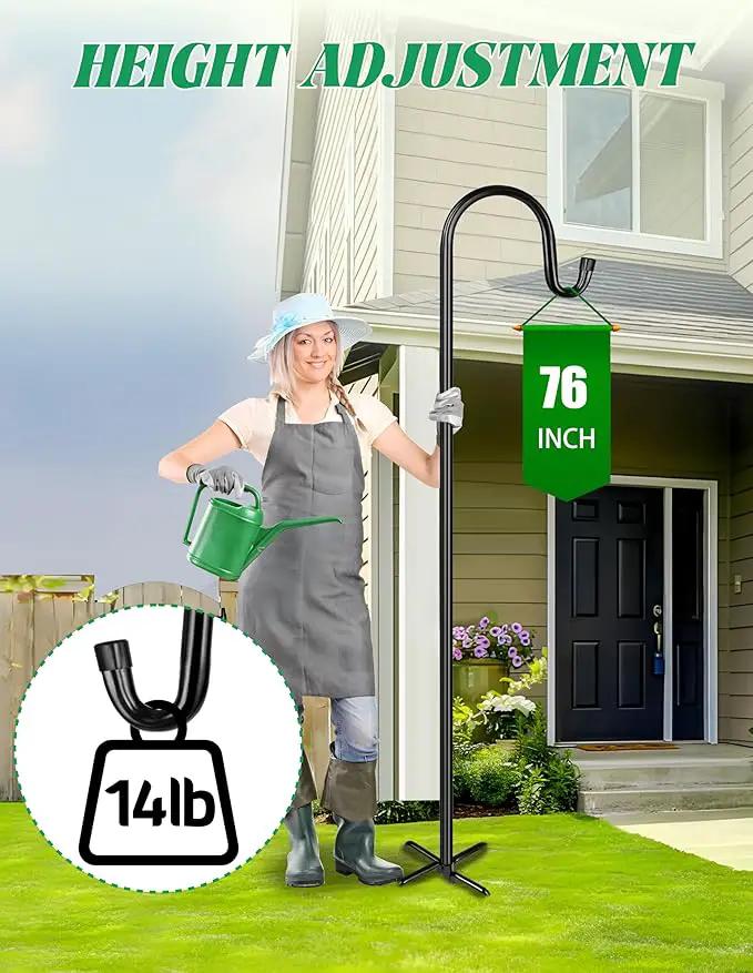 XDW-GIFTS Bird Feeder Pole for Outdoor, 2-Pack 76 Inch Shepherds Hooks Heavy Duty Garden Pole for Hanging Plant Basket, Solar Light Lanterns, Garden Plant Hanger Stands with 5 Base Prongs by GreenHaven Gardens