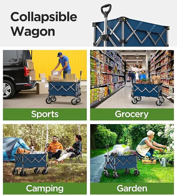 Beach Wagon,Collapsible-Wagon 220lbs with Big Wheels FoldableWagon Carts,Portable Utility for Garden Grocery Sports Camping All Terrain-Blue by GreenHaven Gardens