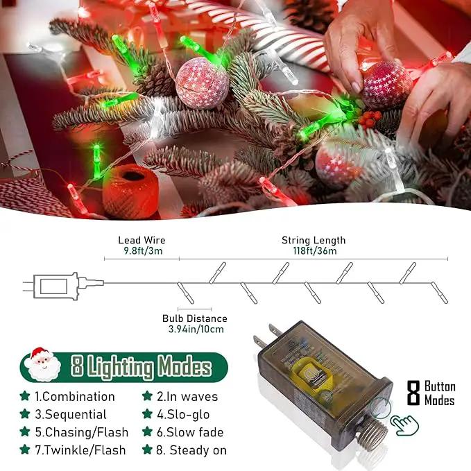 Heceltt 360 LED 118 FT Christmas Lights Outdoor, 8 Modes Christmas Lights Plug in, IP44 Waterproof Led Christmas Lights with Timer and Memory for Xmas Yard Garden Decorations (Red Green and White) by GreenHaven Gardens