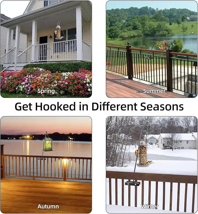 Deck Hook Railing Mount-Deck Railing Plant Hanger Outdoor，Metal Bird Feeder Hanger for Deck Railing,Fence Shepherds Hooks Pole Bracket for Hanging Hummingbird Feeder,Planter,Flower Baskets by GreenHaven Gardens