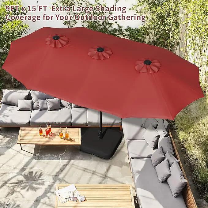 Shintenchi 16FT Large Patio Umbrella with Base, Outdoor Double-Sided Rectangular Umbrella, Market Umbrella with Crank Handle for Poolside Lawn Garden, Red by GreenHaven Gardens