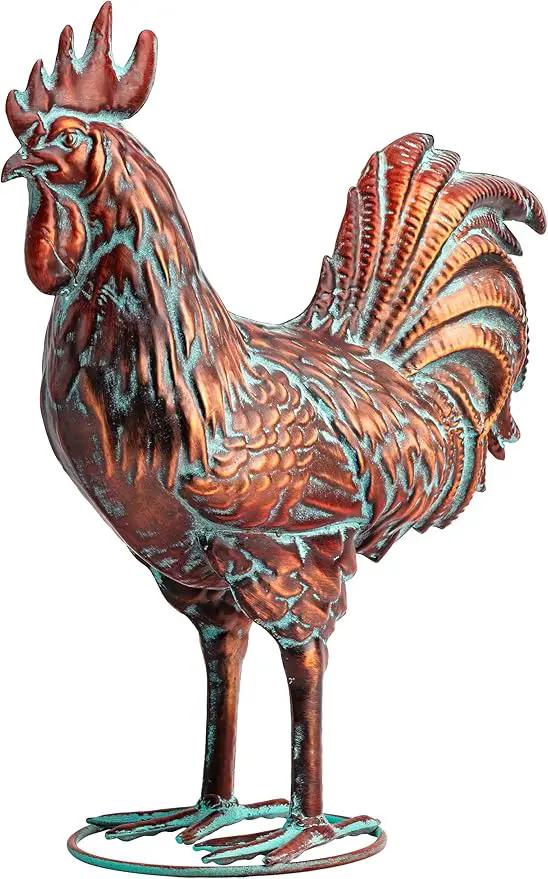 Garden Rooster Statues,15.7" L x 18.8" H Outdoor Metal Chicken Figurines,Antique Copper Chicken Sculptures & Statues Ornaments,3D Large Yard Rooster Decor for Home Kitchen Patio Farm by GreenHaven Gardens