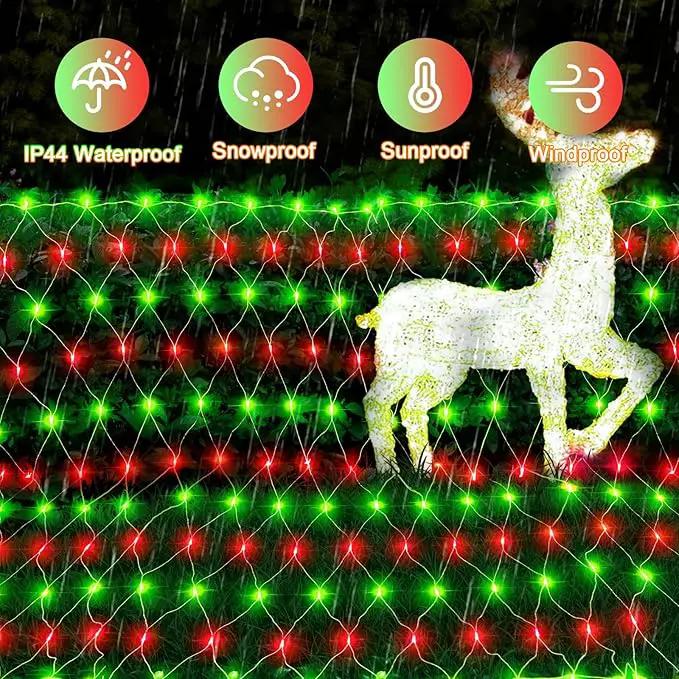 JXLEDAYY Christmas Net Lights Outdoor Decorations 3M*2M Mesh Lights Fairy String Lights Plug in with Timer Waterproof for Outside Bush Window Wall Patio Party Decor (Red ＆ Green, 200 LED 3M*2M) by GreenHaven Gardens