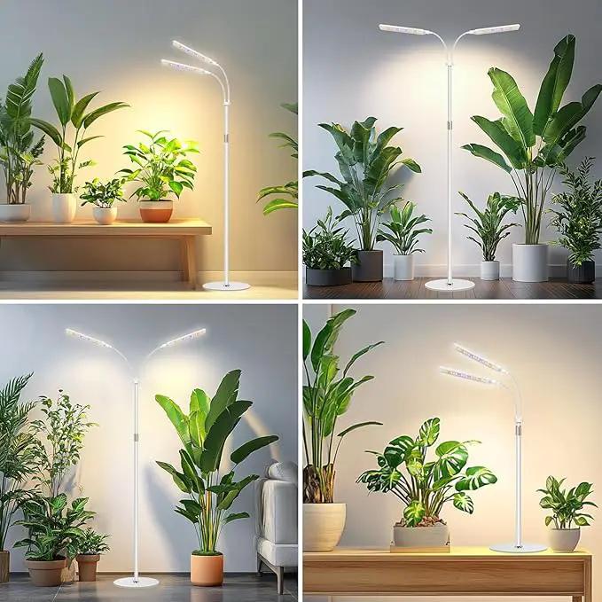 Grow Lights for Indoor Plants with Stand, 2-Heads Full Specturm Plant Grow Light with 4/8/12/16H Timer, 3 Color Modes, 360° Flexible Gooseneck, 24-68.7in Hight Adjustable Plant Growing Lamp by GreenHaven Gardens