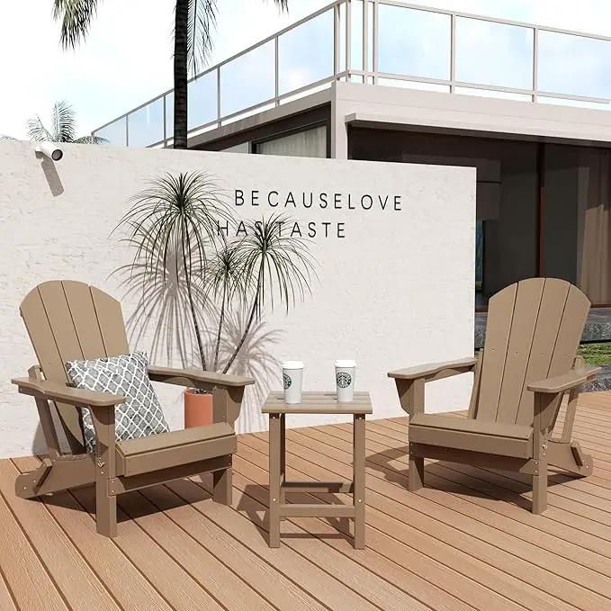 WO Home Furniture Adirondack Chair Table Set of 2 PCS Outdoor Folding Chair w Side Table Weather/UV Resistant for Lawn, Garden, Bon Fire, Balcony (Weathered Wood) by GreenHaven Gardens