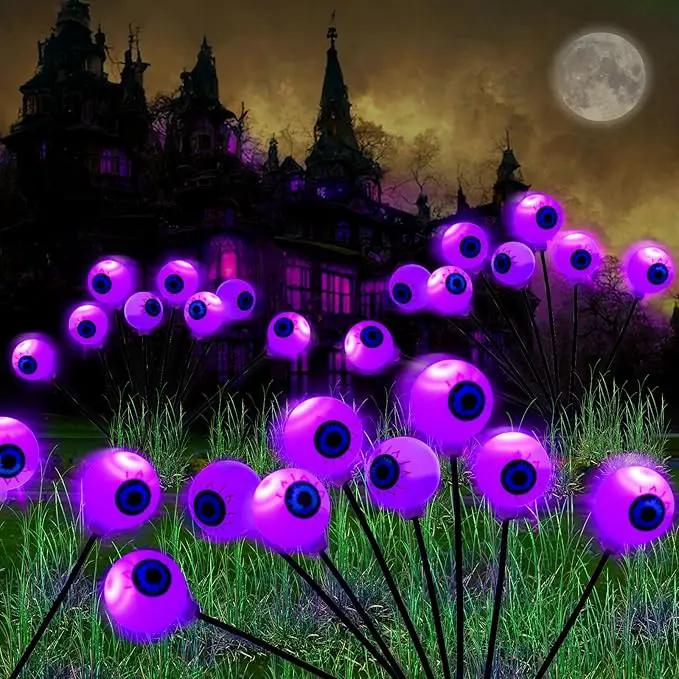 Halloween Decorations Outdoor Lights - 4 Pack 32LED Solar Halloween Scary Eyeball Pathway Lights Swaying by Wind, Waterproof Solar Halloween Stake Lights for Garden Porch Lawn Pathway (Purple) by GreenHaven Gardens