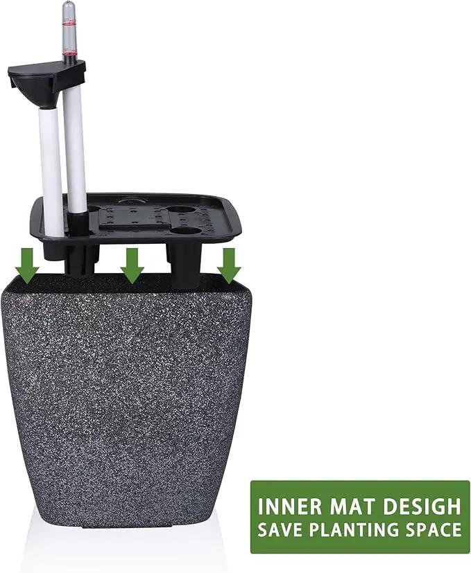 Dexceder 15x14 Self Watering Planter with Wheels Indoor Outdoor, Inner Mat Design, Thickened Large Floor Standing Flower Plant Pot with Water Level Indicator (Stone Matte) by GreenHaven Gardens