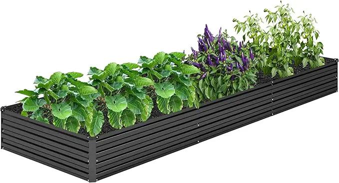 12x4x1FT Galvanized Raised Garden Bed Kit,Vegetable Boxes-Rectangle Metal Flower Box,Large Planter Raised Beds Outdoor Garden for Planting,Fruit,Herb-Black by GreenHaven Gardens
