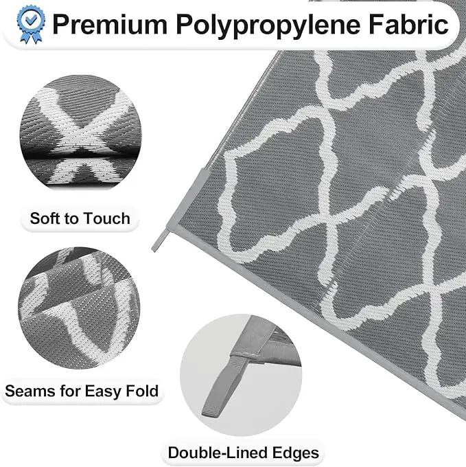 OutdoorLines Outdoor Plastic Area Rugs for Patio 5x8 ft - Reversible Outside Carpet, Stain & UV Resistant RV Mats, Straw Rug for Camping, Deck Garden, Porch and Balcony, Moroccan Grey & Light Grey by GreenHaven Gardens