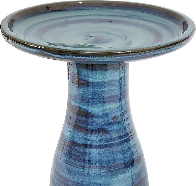 Sunnydaze 21" H Ceramic Bird Bath for Outside - Hand-Painted Outdoor Bird Bath Bowl, UV/Frost-Resistant Finish - Galaxy Blue - Classic Pedestal by GreenHaven Gardens