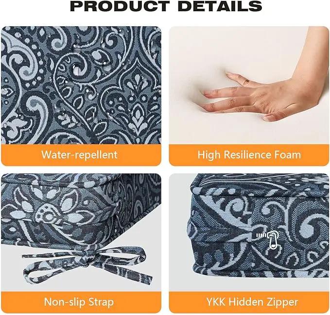 Square Corner Seat Cushions, 19" x 19" x 3", Set of 4, Indoor Outdoor Water Repellent Universal Chair Pads with Ties for Patio Furniture, Garden Deck Dining Chairs, Damask Blue Flower by GreenHaven Gardens