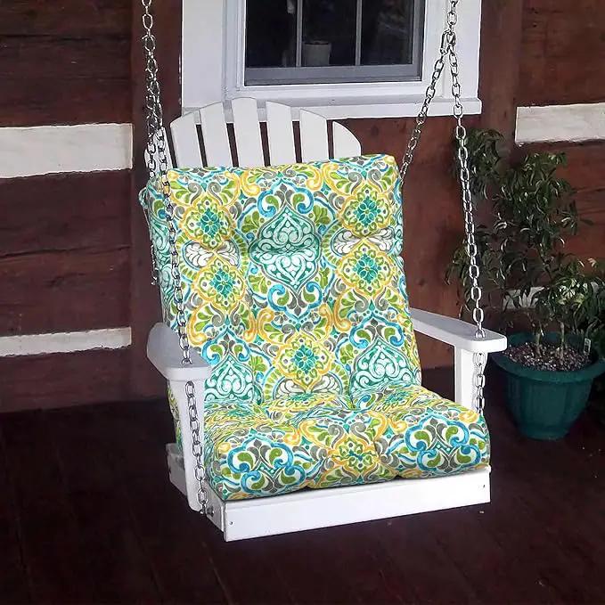 LVTXIII Outdoor Tufted Low Back Cushions, Solid Fluffy Seat and Back Chair Cushion with Ties, Patio Replacement Rocking Chair Cushion for Outdoor Furniture Use, 21 W x 21D, 2 Pack, Damask Green by GreenHaven Gardens