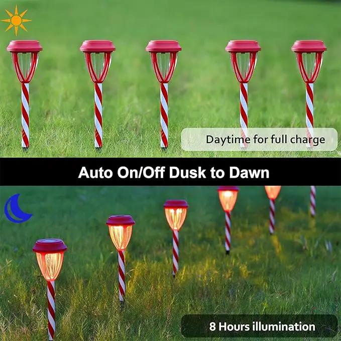 Dynaming 10Pack Solar Christmas Garden Lights, Outdoor Solar Powered Solar Candy Cane Pathway Markers, Waterproof & Auto On/Off Xmas Decorative Lights for Patio Yard Walkway Driveway Decor, Warm White by GreenHaven Gardens
