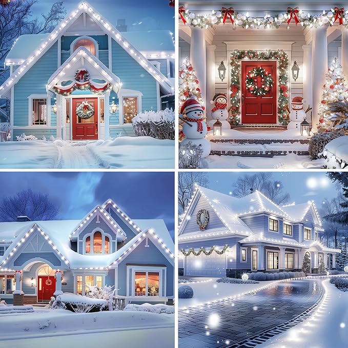 C9 Christmas String Lights White, 66ft 100 LED Faceted Christmas Lights on Green Wire, Large Bulb Strawberry String Lights for House Roof Roofline Christmas Tree Party Outdoor by GreenHaven Gardens