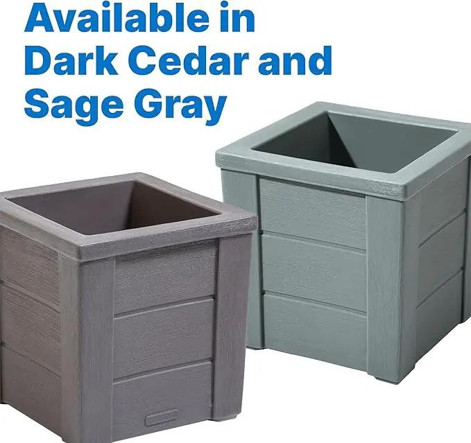 Step2 Lakewood Square Planter Box, Outside All-Season All-Weather Gardening Pot for Patio and Front Porch, Dark Cedar, 2-Pack by GreenHaven Gardens