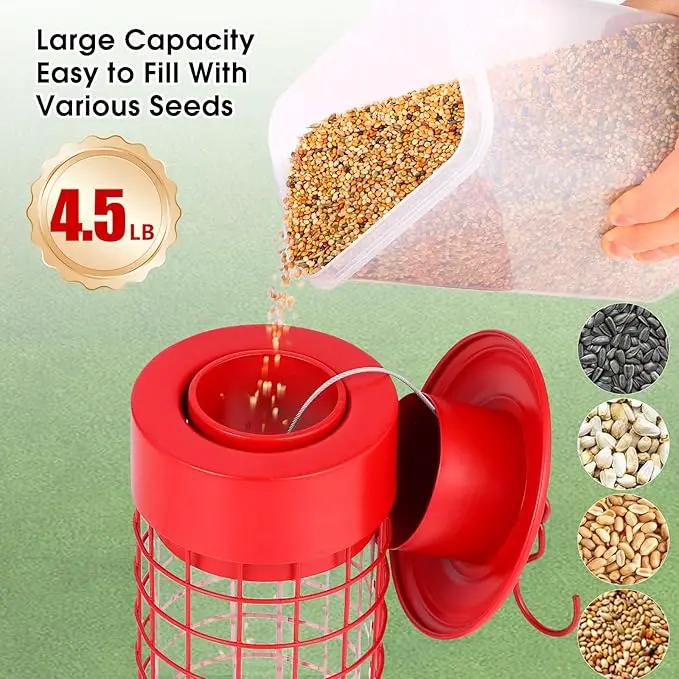 Squirrel Proof Bird Feeder for Outdoors, Weatherproof Metal Feeder, 4.5 lb Large Capacity, Weight-Activated Perches, Hanging Feeder for Cardinals, Finches, Wild Birds, Red by GreenHaven Gardens