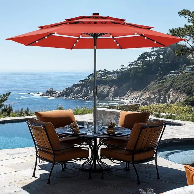 GREEN PARTY 10ft Outdoor Patio Umbrella, Auto-Tilt Market Table Umbrellas with Crank, 8 Sturdy Ribs & 1.5" Pole UV Protection for Garden Deck Backyard Pool by GreenHaven Gardens