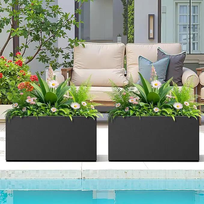 FENCY Metal Rectangular Planter Box, Large Planters for Outdoor Plants, Tall Planters for Outdoor Plants with Drainage Holes (32" L x 10" W x 16.3" H,Black) by GreenHaven Gardens