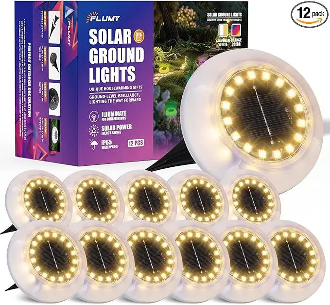 Flumy Solar Ground Lights,12 Pack Solar Lights Outdoor Waterproof, Solar Garden Lights for Outside Patio Pathway Yard Lawn Driveway Deck Step Walkway,Outdoor Chrismtas Decorations by GreenHaven Gardens