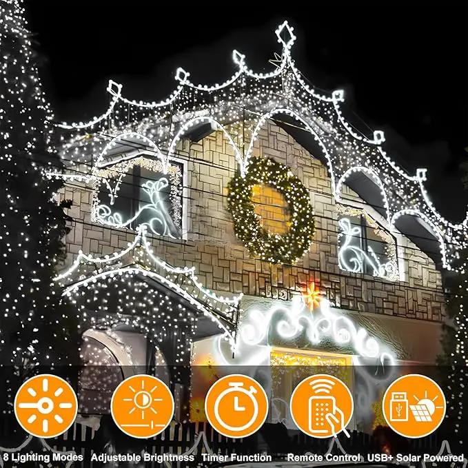 300 LED Solar Rope Lights Outdoor 99 FT Bright Solar Garden String Lights Durable 8 Modes Outdoor Fairy Lights Waterproof Solar Garden Decorative Lights for Fence Patio Decor (White) by GreenHaven Gardens