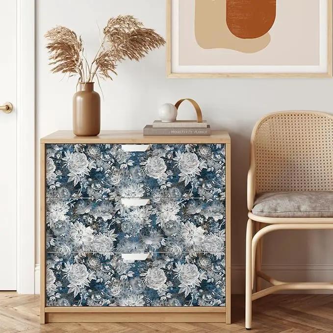 Vintage Garden Peel & Stick Floral Wallpaper - Removable White/Blue Vinyl Self Adhesive Mural - 17.7in x 9.84ft by GreenHaven Gardens