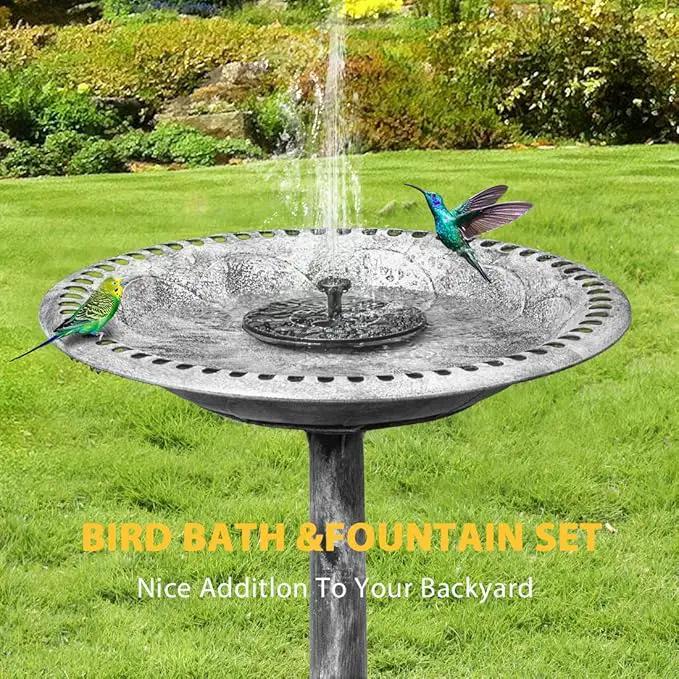VIVOHOME Polyresin Antique Outdoor Gray Garden Bird Bath and Solar Powered Round Pond Fountain Combo Set by GreenHaven Gardens