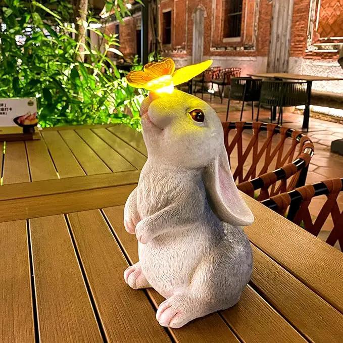 Solar Rabbit Statue Easter Bunny Decor Garden Statue for Outside, Rabbit with Butterfly Patio Sculptures Lawn Ornament, Funny Gifts for Women Mom Grandma Spring Outdoor Decor by GreenHaven Gardens
