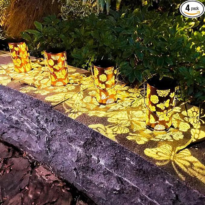 4 Pack Butterfly Solar Lanterns Outdoor Hanging Lantern Lights, Flower Pattern Waterproof LED Garden Decorative Light for Patio Yard Pathway Lawn Front Porch Tree by GreenHaven Gardens