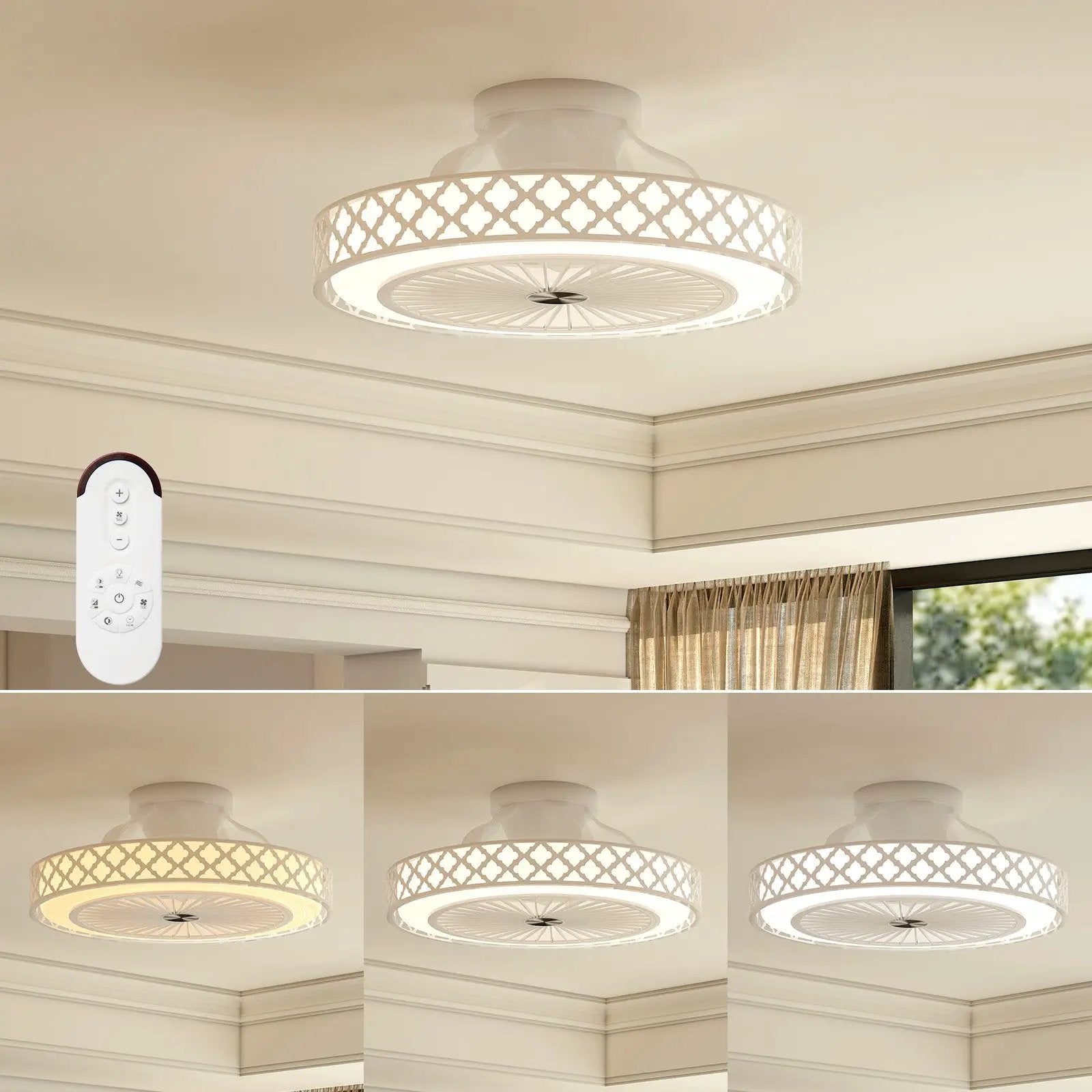 19 Inch Ceiling Fan with Light Low Profile Flush Mount Fan-White by DirectDeals