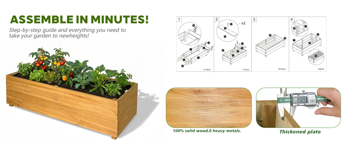 Solid Fir Wood Raised Garden Bed with Liner - Outdoor Planter Box, photo 7 of 10
