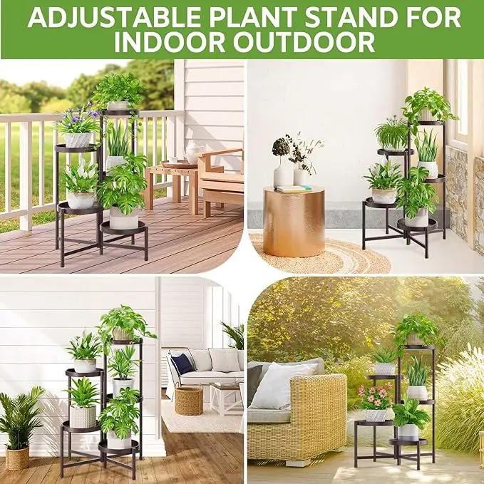 iDavosic.ly 5 Tier Large Plant Stand Indoor, 10 Inch Wide Tall Corner Metal Plant Stands Outdoor for Multiple Plants, Folding Tiered Flower Display Holder Rack Shelf, Violet Bronze by GreenHaven Gardens