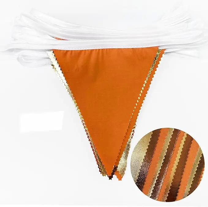 Fall Party Decorations Orange Gold Brown Metallic Fabric Triangle Pennant Banner Flag Bunting Garland for Autumn Fall Thanksgiving Wedding Birthday Bridal Shower Engagement Graduation Party Supplies by GreenHaven Gardens