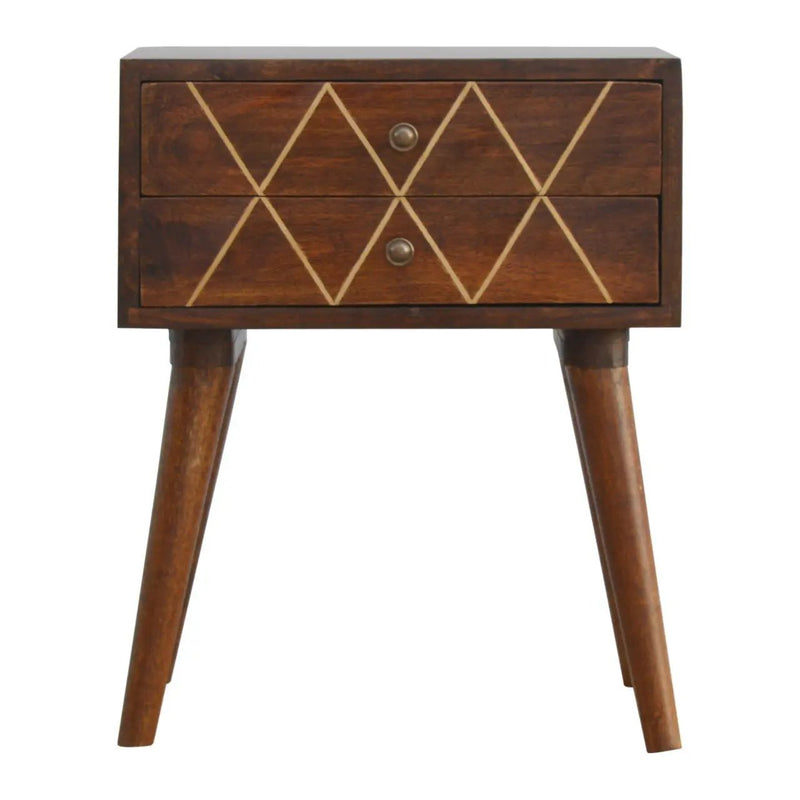 Inlay Geo Brass Bedside Table - Chestnut by Unique Piece Furniture