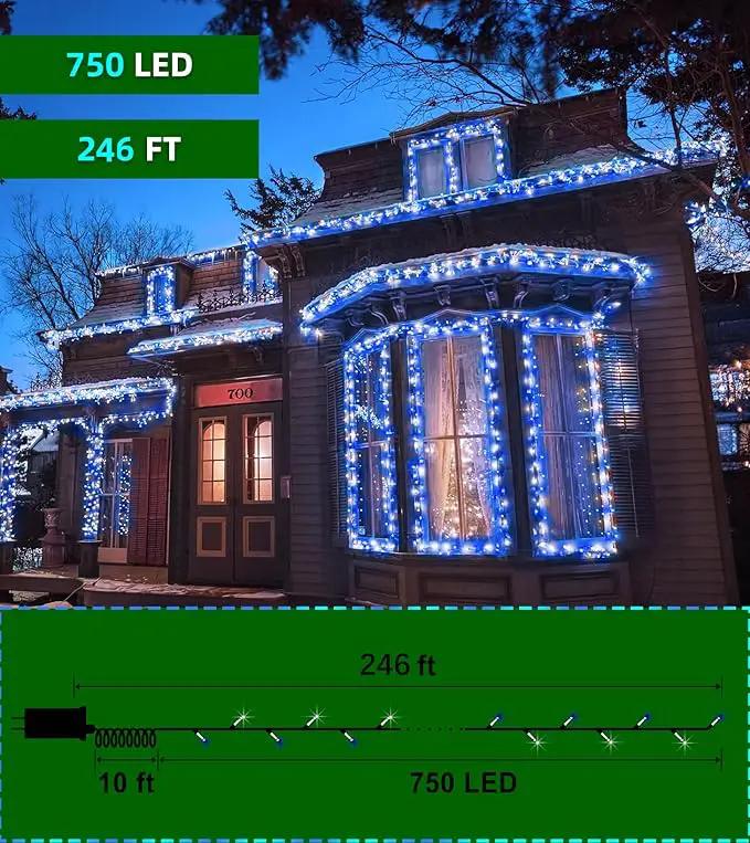 750 LED 246FT Christmas Lights Outdoor, Super Long Waterproof Christmas String Lights with 8 Modes, Christmas Tree Lights with Timer Memory for Fence Garden Xmas Wedding Party Decor Blue & Cool White by GreenHaven Gardens