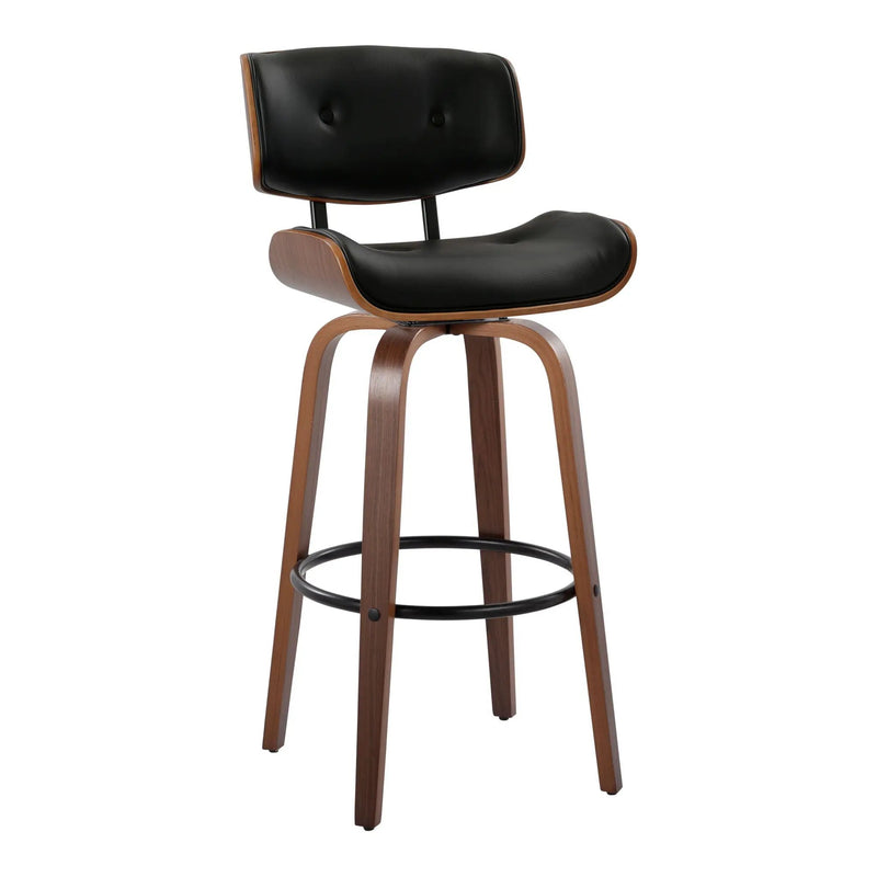 Lombardi - Mid-Century Modern Fixed Height Barstool With Swivel With Round Footrest (Set of 2) by HouseOfZazla