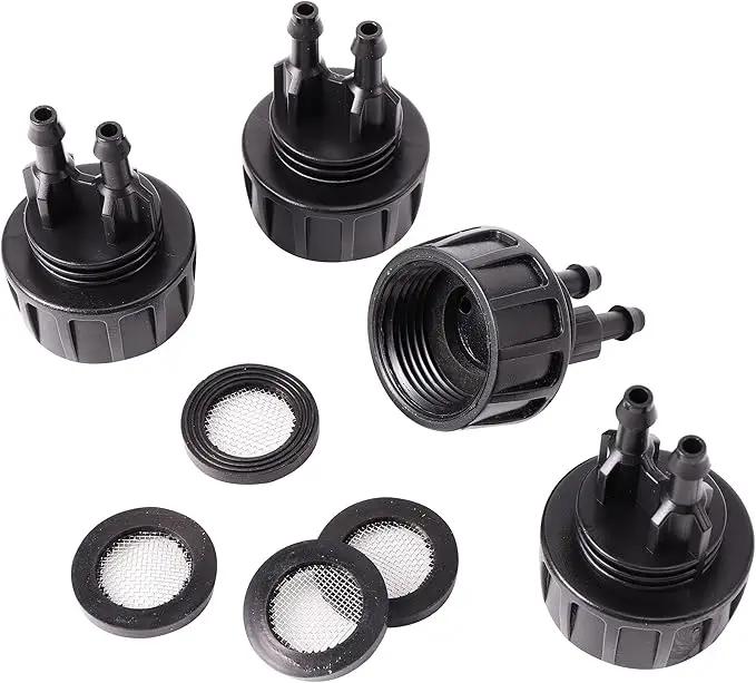 Inner 3/4 inch to Double 1/4 Pipe Joint with Four Black Strainer 6-Point Washers，Garden Irrigation System Used in Gardens,Lawns by GreenHaven Gardens