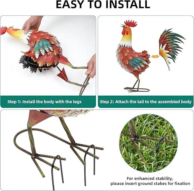 21" Metal Rooster Decor, Outdoor Garden Statues, Metal Chicken Sculpture for Backyard Patio Kitchen Decor by GreenHaven Gardens