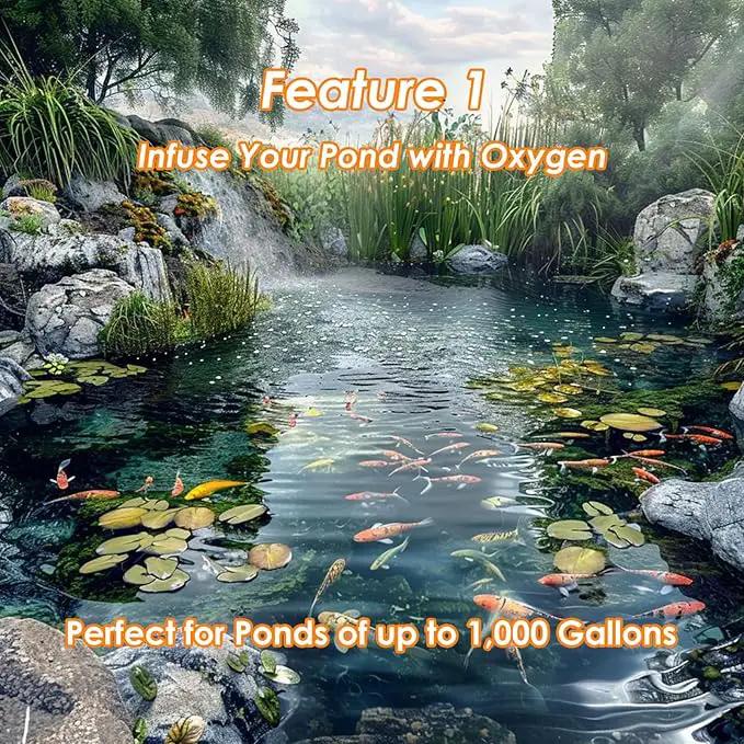 Pond Aerator Pump Pond Aeration Kit with Check Valves Air Stones Airline Tubing, All-in-1 Pond Deicer Pond Air Pumps for Outdoor Ponds up to 2000 Gallon by GreenHaven Gardens