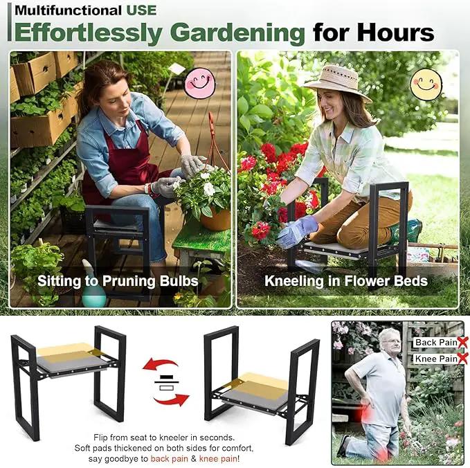 Garden Kneeler and Seat Heavy Duty - Anti-Tip Super Stable Multifunctional Gardening Stool Bench,Wide 12.7" Pads,Foldable Ergonomic Handles for Seniors Women Men Pain-Free Weeding,Planting Yard Work by GreenHaven Gardens