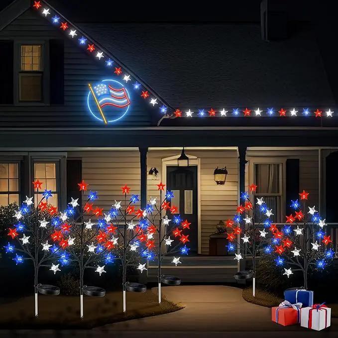 6 Pcs Solar 4th of July Decorations Outdoor Lights 8 Modes Star Stake Lights Waterproof Solar Patriotic Decorations Lights for July 4th Memorial Day Garden Yard Pathway by GreenHaven Gardens