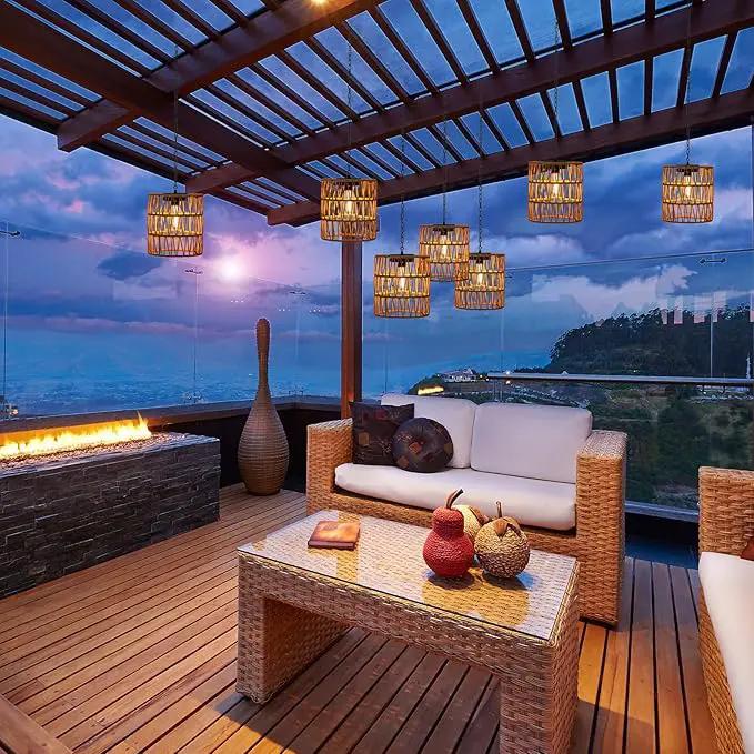 Solar Chandelier Lantern,Outdoor Rattan Pendant Lights,Waterproof Boho Hanging Lamps with Edison Bulb for Gazebo Tree Porch Yard Porch Patio Garden Backyard Decor by GreenHaven Gardens