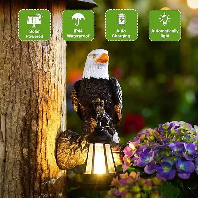 Eagle Tree Hugger with Solar Lantern - 8 Inch Resin Eagle Statue for Outdoor Garden Decor - Ideal Eagle Housewarming & Birthday Gifts for Grandma Mom Women by GreenHaven Gardens